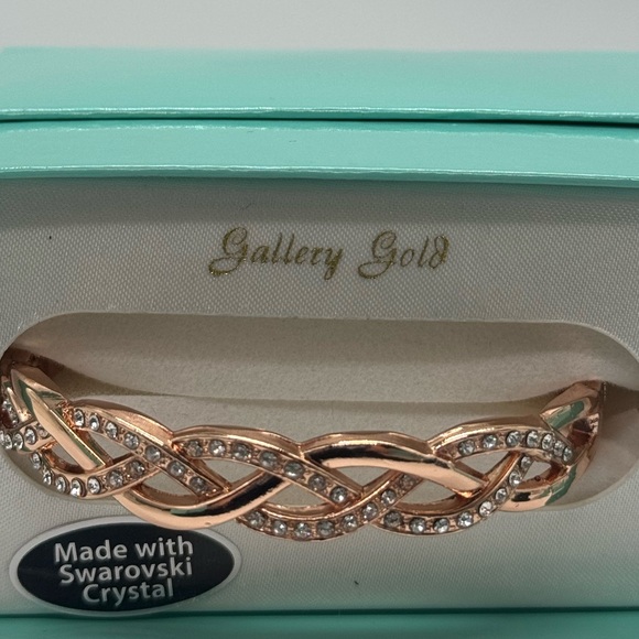 Silver Tone Braided Crystal Hinged Bangle Bracelet Made w Swarovski Crystals - Picture 12 of 12